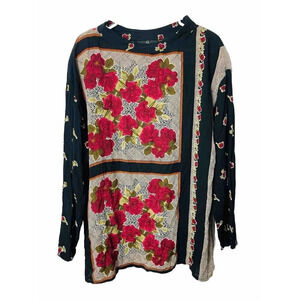 Vintage Carole Little Pullover Tinic 8 Floral Retro 70s Style Boho Flowy Hippie